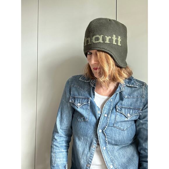 Carhartt Sherpa Lined Beanie Green Knit Covers ears Winter Outdoor - Picture 4 of 6